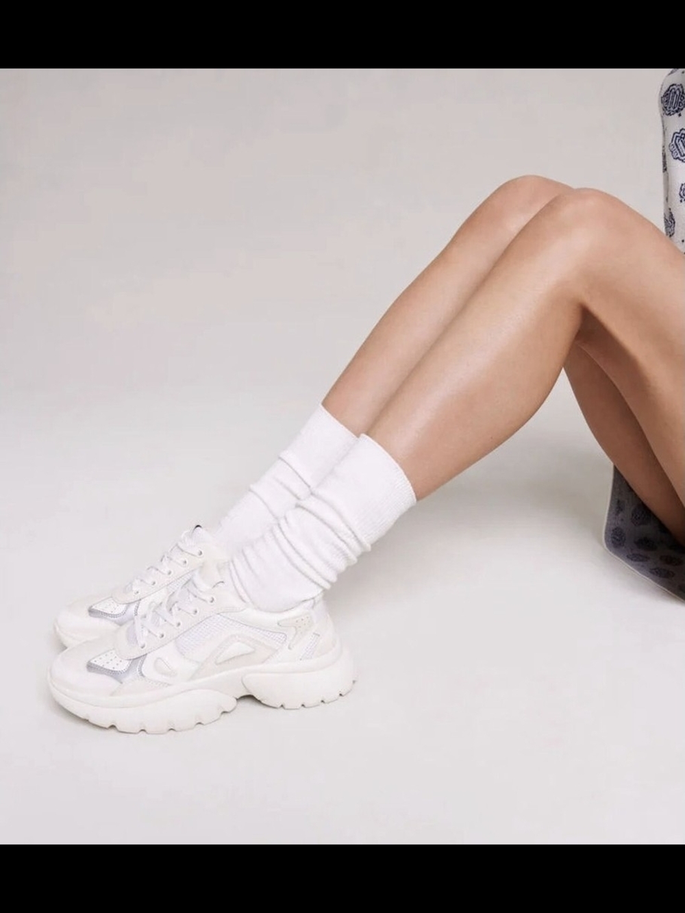 Maje Chunky White Lace-Up Sneakers with Silver Accents